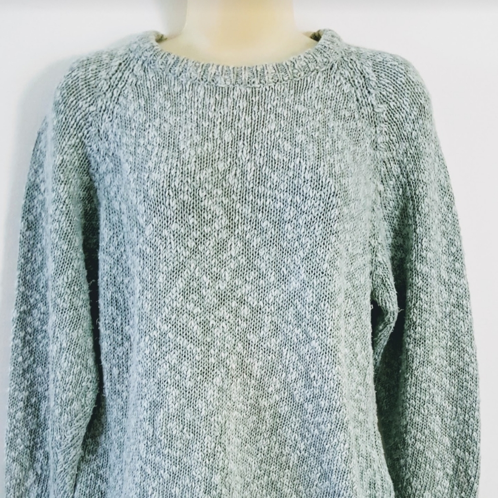 Irish Sweater M/L Cotton Linen Handloom Moss Green
